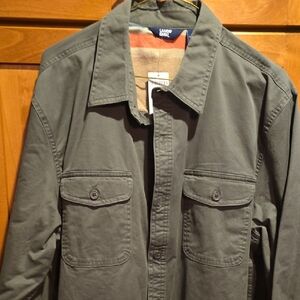Lands End Mens Sun Washed Overshirt L Vintage Sage Button Down Casual Shirt